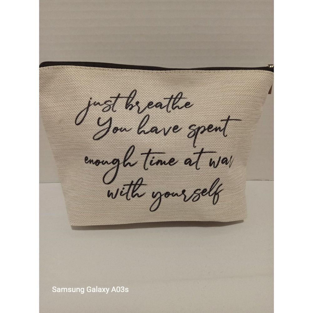 Just Breathe Canvas 10x7  Zipper Makeup / Diaper/ Cosmetic Pouch Bag
